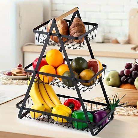 Heavy-Duty Metal Fruit Storage Basket (3-Layer Removable Divider) – Space-Saving Organizer for Kitchen, Refrigerator, Pantry & Dining Table – Sturdy Rectangular Design, Modern Kitchenware | Durable Structure