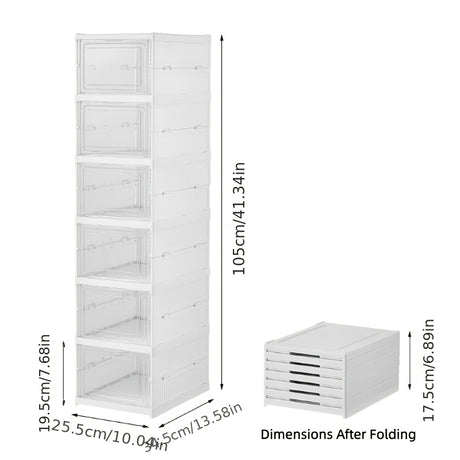 6-Tier Stackable Shoe Storage Box Set, featuring easy-access front-opening waterproof transparent plastic storage bins with no assembly required - perfect for closets and entryways.