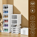 6-Tier Stackable Shoe Storage Box Set, featuring easy-access front-opening waterproof transparent plastic storage bins with no assembly required - perfect for closets and entryways.