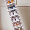3-Tier Stackable Shoe Storage Box Set, featuring easy-access front-opening waterproof transparent plastic storage bins with no assembly required - perfect for closets and entryways.