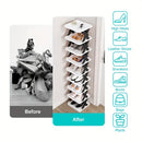 9-Tier Foldable White/Black Shoe Rack, space-saving vertical design for entry halls, living rooms, bedrooms, closets, balconies—an essential organizing storage shelf for college dormitories.