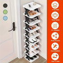 6-Tier Foldable White/Orange Shoe Rack, space-saving vertical design for entry halls, living rooms, bedrooms, closets, balconies—an essential organizing storage shelf for college dormitories.