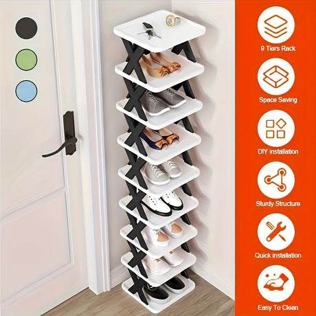 6-Tier Foldable White/Orange Shoe Rack, space-saving vertical design for entry halls, living rooms, bedrooms, closets, balconies—an essential organizing storage shelf for college dormitories.