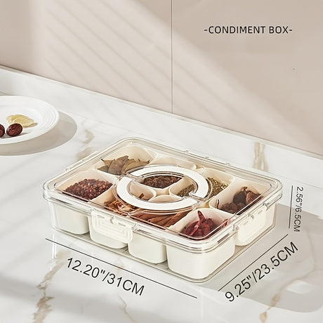Portable Snack Box with Handle and Lid, 8-Compartment Divided Tray, Suitable for Cooked Food, Candy, and Fruit, Ideal for Travel and Picnics.