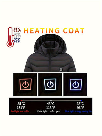 Heated Jacket Smart Heated Hoodie Lightweight Winter Coat Cotton Padded Jacket - Black - Size 4XL(AU 4XL/EU58)