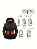 Heated Jacket Smart Heated Hoodie Lightweight Winter Coat Cotton Padded Jacket - Black - Size 4XL(AU 4XL/EU58)