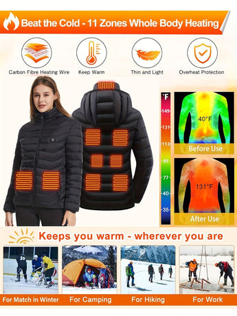 Heated Jacket Smart Heated Hoodie Lightweight Winter Coat Cotton Padded Jacket - Navy - Size M(AU M/EU48)