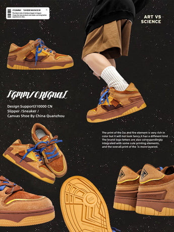 Vintage Sneakers Retro Skate Shoes Couple Matching Shoes Unisex Canvas Shoes - Camel - Size 9(AU9/EU42)