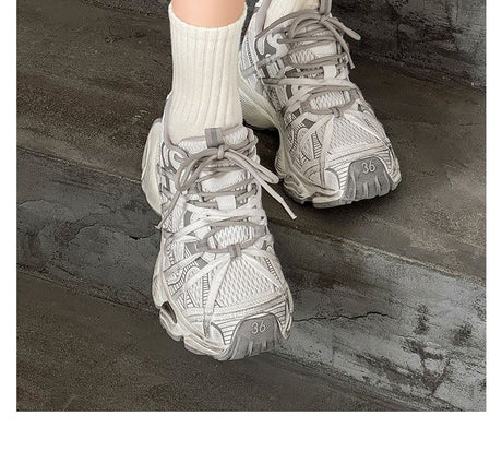 Chunky Sneakers Dad Shoes Thick Sole Sneakers High Street Sneakers Platform - Silver - Size 10(AU10/EU43)