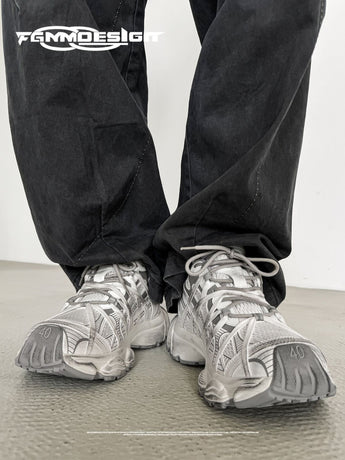 Chunky Sneakers Dad Shoes Thick Sole Sneakers High Street Sneakers Platform - Silver - Size 7(AU7/EU40)