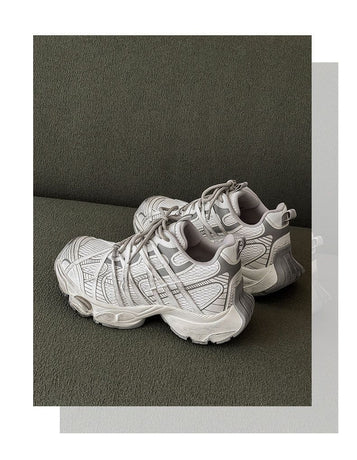 Chunky Sneakers Dad Shoes Thick Sole Sneakers High Street Sneakers Platform - Silver - Size 7(AU7/EU40)