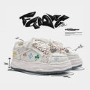 Casual Sneakers Embroidered Sneakers Four-Leaf Clover Shoes Comfortable - Black - Size 10(AU10/EU43)