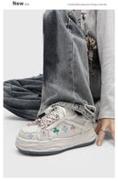 Casual Sneakers Embroidered Sneakers Four-Leaf Clover Shoes Comfortable - Black - Size 6(AU6/EU39)