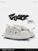 Casual Sneakers Embroidered Sneakers Four-Leaf Clover Shoes Comfortable - Black - Size 8(AU8/EU41)