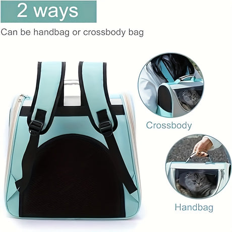 Hello Cat Nylon Pet Backpack, Large Capacity Foldable Travel Carrier with Zipper Closure, Easy Access for Cats and Small Dogs, Pet Travel Bag with Handle for Puppies and Kittens(YELLOW)