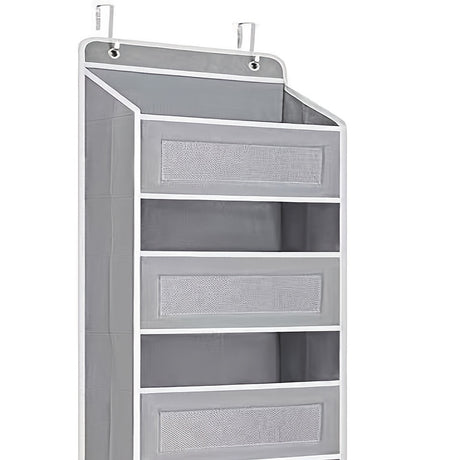 Storage Marvel in Black & Gray — 3-Tier Over-the-Door Organizer with 3 Large Pockets. Sturdy and Anti-Tip Design for Strong Load-Bearing. A Neat Solution for Bedroom, Bathroom & Storage Room.(GREY))