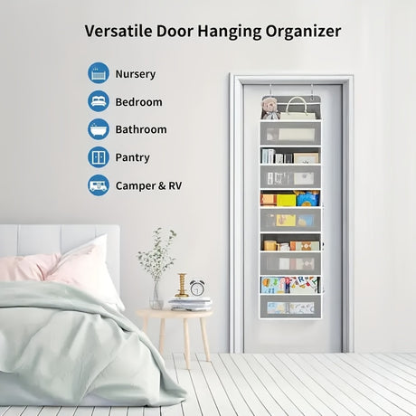 Storage Marvel in Black & Gray — 5-Tier Over-the-Door Organizer with 5 Large Pockets. Sturdy and Anti-Tip Design for Strong Load-Bearing. A Neat Solution for Bedroom, Bathroom & Storage Room.（BLACK）