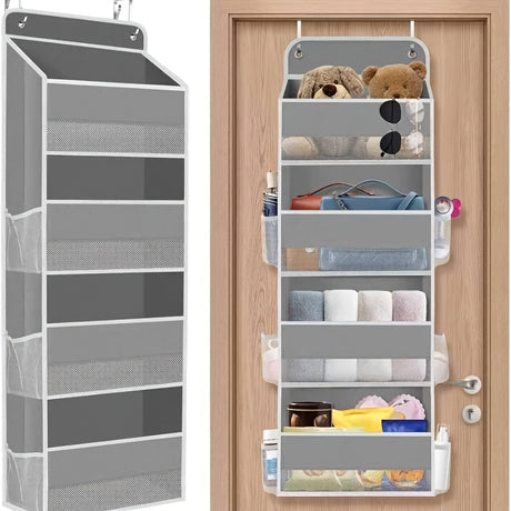 Storage Marvel in Black & Gray — 5-Tier Over-the-Door Organizer with 5 Large Pockets. Sturdy and Anti-Tip Design for Strong Load-Bearing. A Neat Solution for Bedroom, Bathroom & Storage Room.（BLACK）
