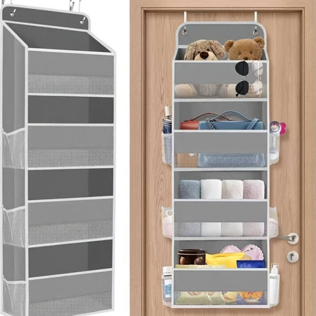Storage Marvel in Black & Gray — 5-Tier Over-the-Door Organizer with 5 Large Pockets. Sturdy and Anti-Tip Design for Strong Load-Bearing. A Neat Solution for Bedroom, Bathroom & Storage Room.（GREY）