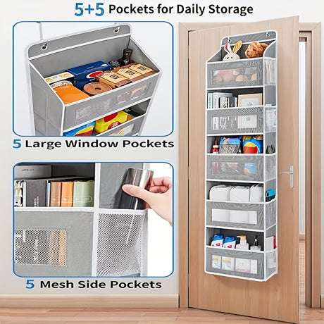 Storage Marvel in Black & Gray — 5-Tier Over-the-Door Organizer with 5 Large Pockets. Sturdy and Anti-Tip Design for Strong Load-Bearing. A Neat Solution for Bedroom, Bathroom & Storage Room.（GREY）