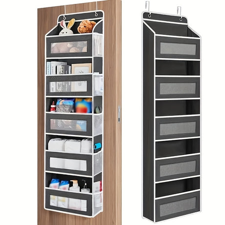 Storage Marvel in Black & Gray — 5-Tier Over-the-Door Organizer with 5 Large Pockets. Sturdy and Anti-Tip Design for Strong Load-Bearing. A Neat Solution for Bedroom, Bathroom & Storage Room.（GREY）