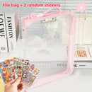 Macaron Candy Student File Bag + PET Animal Stickers - Hand-Carry Large Capacity Waterproof A4 Zipper Transparent Exam Paper & Textbook Storage Bag, Folder（blue）