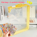 Macaron Candy Student File Bag + PET Animal Stickers - Hand-Carry Large Capacity Waterproof A4 Zipper Transparent Exam Paper & Textbook Storage Bag, Folder（blue）
