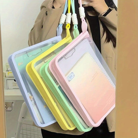 Macaron Candy Student File Bag + PET Animal Stickers - Hand-Carry Large Capacity Waterproof A4 Zipper Transparent Exam Paper & Textbook Storage Bag, Folder（green）