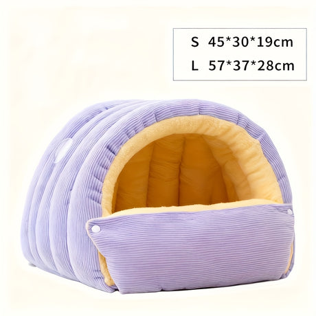 High-Elasticity Warm Cat Bed: 45×30×19cm Wrapped Design, Striped Fleece + Arctic Fleece Heat Retention, Removable & Washable（light GREEN）