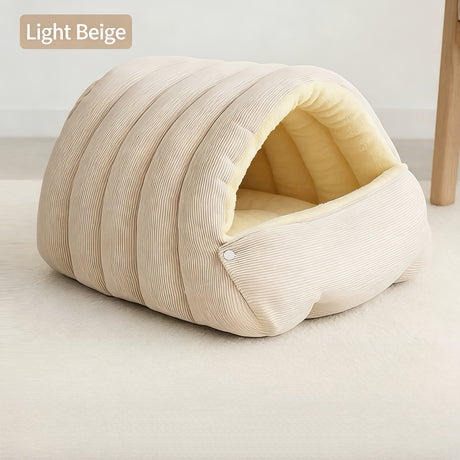 High-Elasticity Warm Cat Bed: 45×30×19cm Wrapped Design, Striped Fleece + Arctic Fleece Heat Retention, Removable & Washable（light GREEN）