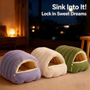 High-Elasticity Warm Cat Bed: 45×30×19cm Wrapped Design, Striped Fleece + Arctic Fleece Heat Retention, Removable & Washable（light GREEN）
