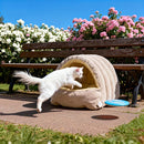 High-Elasticity Warm Cat Bed: 45×30×19cm Wrapped Design, Striped Fleece + Arctic Fleece Heat Retention, Removable & Washable（light beige）