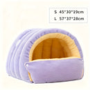 High-Elasticity Warm Cat Bed: 45×30×19cm Wrapped Design, Striped Fleece + Arctic Fleece Heat Retention, Removable & Washable（light beige）