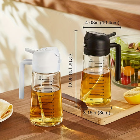 2-in-1 Precision Oil Control Bottle: Spray/Dispense Dual Modes, Leak-Proof, Effortless, Hands-Free.