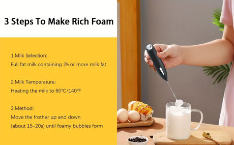 **Handheld Electric Frother | 10000 RPM Powerful Motor, One-Touch Start/Stop, Easily Froths, Mixes, and Blends – Your Kitchen Drink Essential Helper**WHITE