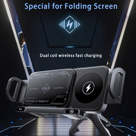 Smart Dual-Mode Rotating Stand: Foldable Design, Wireless Fast Charging, Anti-Shake, One-Touch Auto Rotation for Home, Office & Travel Use