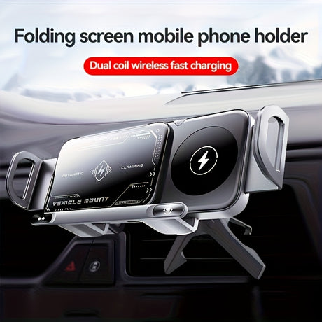 Smart Dual-Mode Rotating Stand: Foldable Design, Wireless Fast Charging, Anti-Shake, One-Touch Auto Rotation for Home, Office & Travel Use