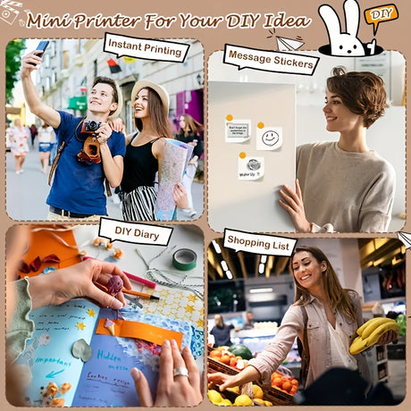(Black）Inkless Sticker Printer Mini Thermal Printer with Roll Thermal Paper, Wireless Pocket Printer, Smart Portable Receipt Printer for Photos, Diaries, Notes, and Preparation Work.