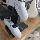 WHITE 3-in-1 PS5 and Xbox Controller Stand – Compatible with PlayStation 5/Xbox Consoles. A gaming desktop organizer with a headphone hanger, non-charging base that holds 2 controllers and headphones. Space-saving white/black console accessory.
