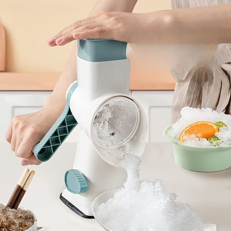 Three-Step Hand-Crank Ice Crusher｜Transparent Ice Box for Visible Operation, Anti-Slip Effort-Saving Design, 23.5cm Compact Body for Ice Making Anywhere