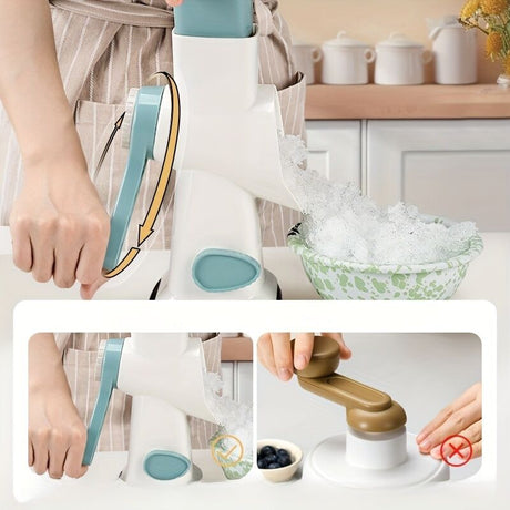 Three-Step Hand-Crank Ice Crusher｜Transparent Ice Box for Visible Operation, Anti-Slip Effort-Saving Design, 23.5cm Compact Body for Ice Making Anywhere