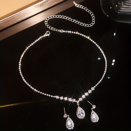 Elegant Teardrop Jewelry Set - Sparkling Necklace and Earrings, adorned with crystal accents, made of alloy, perfect for weddings, parties, and formal events, wedding jewelry.