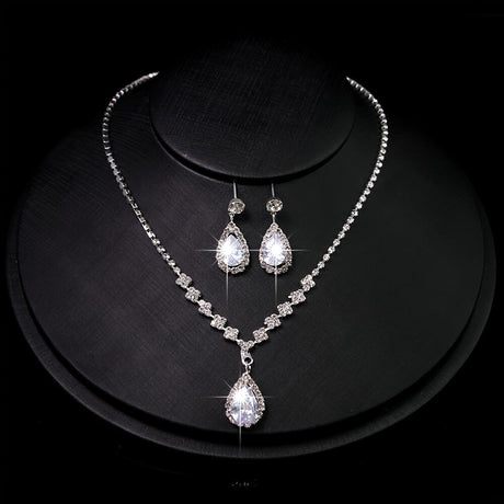 Elegant Teardrop Jewelry Set - Sparkling Necklace and Earrings, adorned with crystal accents, made of alloy, perfect for weddings, parties, and formal events, wedding jewelry.