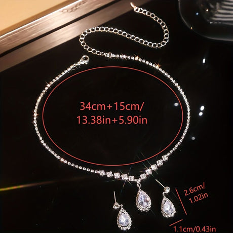Elegant Teardrop Jewelry Set - Sparkling Necklace and Earrings, adorned with crystal accents, made of alloy, perfect for weddings, parties, and formal events, wedding jewelry.