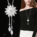 Fashionable and Creative High-End Artificial Crystal Diamond-Inlaid Snowflake New Style Sweater Chain Clothing Pendant（WHITE）