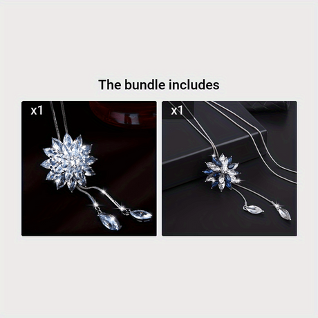 Fashionable and Creative High-End Artificial Crystal Diamond-Inlaid Snowflake New Style Sweater Chain Clothing Pendant（BLUE+WHITE）