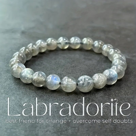 Natural Labradorite Bracelet - Handmade Bohemian-style Jewelry, Featuring Iridescent Stone with 8mm Beads, for Chakra and Positivity - A Labradorite Gemstone Gift Suitable for Both Men and Women, Perfect for All Seasons