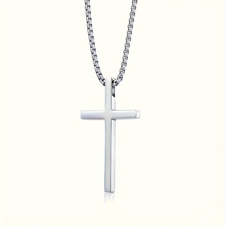 Titanium Steel Silver Men's Necklace, minimalist design, suitable for both men and women. Cross pendant style, religious-themed jewelry, showcasing unique faith and taste. Spiritual accessory, faith jewelry, minimalist design, contemporary jewelry, high-q