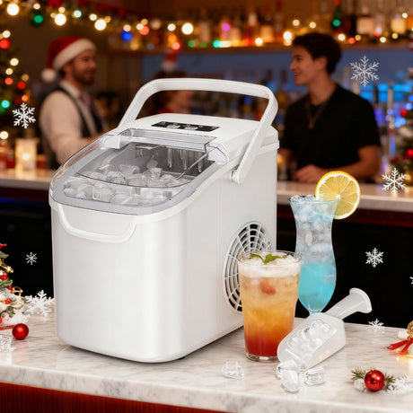 Desktop Ice Maker, Produces Ice in 6 Minutes with a Capacity of 26 Pounds, Energy-Saving 30% and Operating Noise Below 40 Decibels, Portable Ice Maker with Built-in Ice Basket, Suitable for Home and Camping.(GREY)