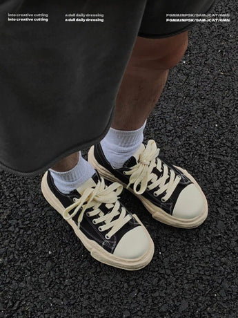 Canvas Sneakers Platform Sneakers Height-Increasing Shoes Unisex Casual Shoes - Black and white - Size 5(AU5/EU36)